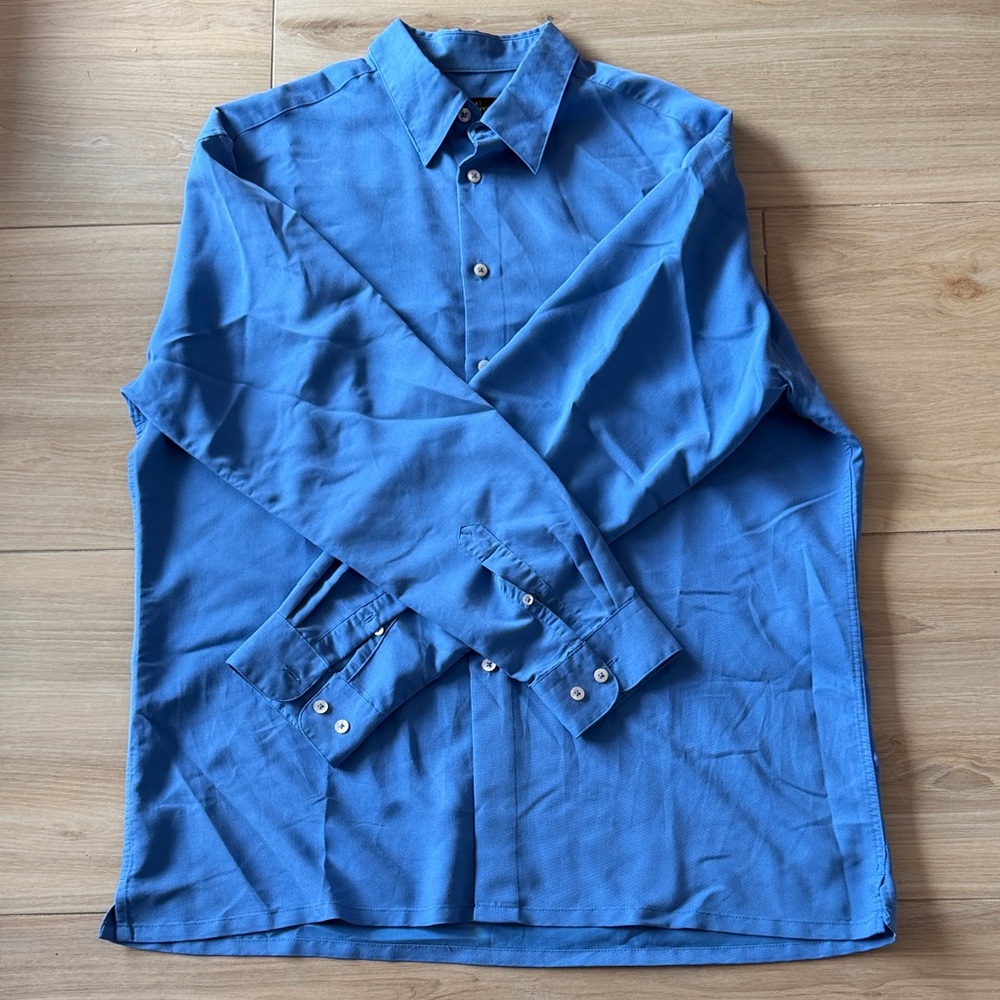 Bugatchi Uomo Mens Blue Long Sleeve Button‎ Down Shirt Size L Periwinkle Pocket
